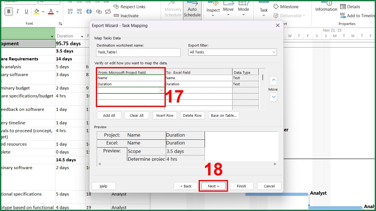 Dùng chức năng Export to Excel để xuất project sang Excel
