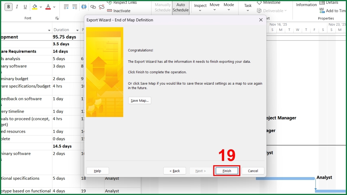 Dùng chức năng Export to Excel để xuất project sang Excel