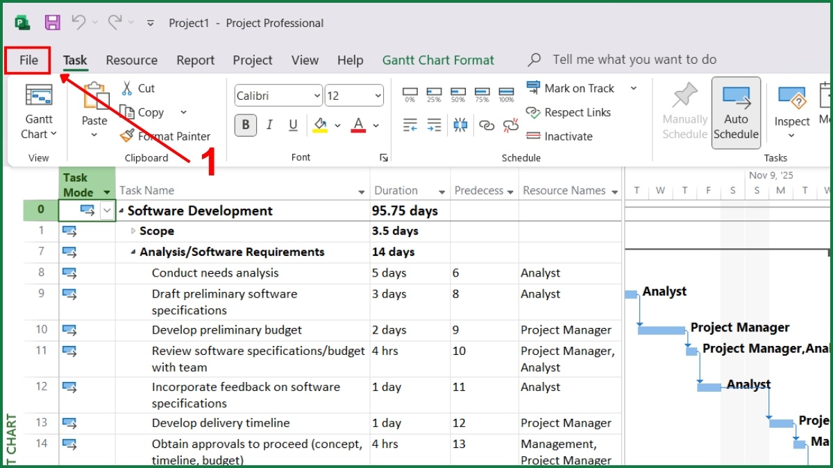 Sử dụng tính năng Save As có thể xuất được từ project sang Excel