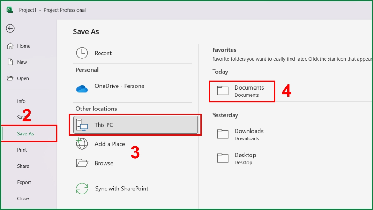 Sử dụng tính năng Save As có thể xuất được từ project sang Excel