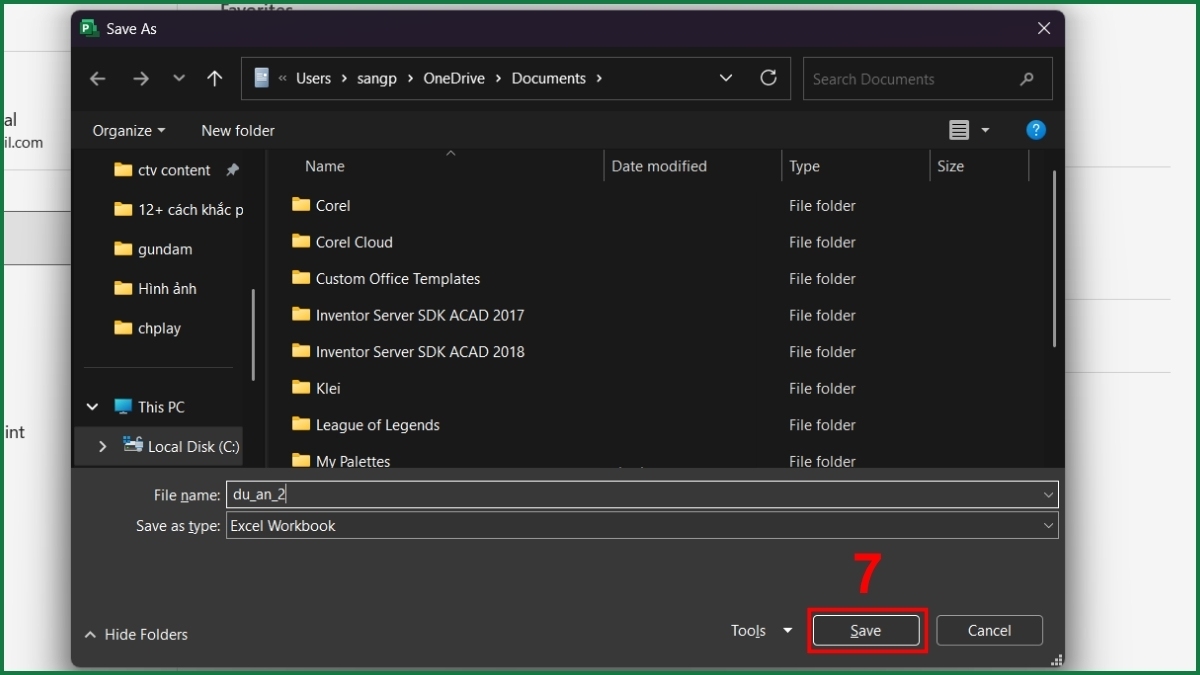 Sử dụng tính năng Save As có thể xuất được từ project sang Excel