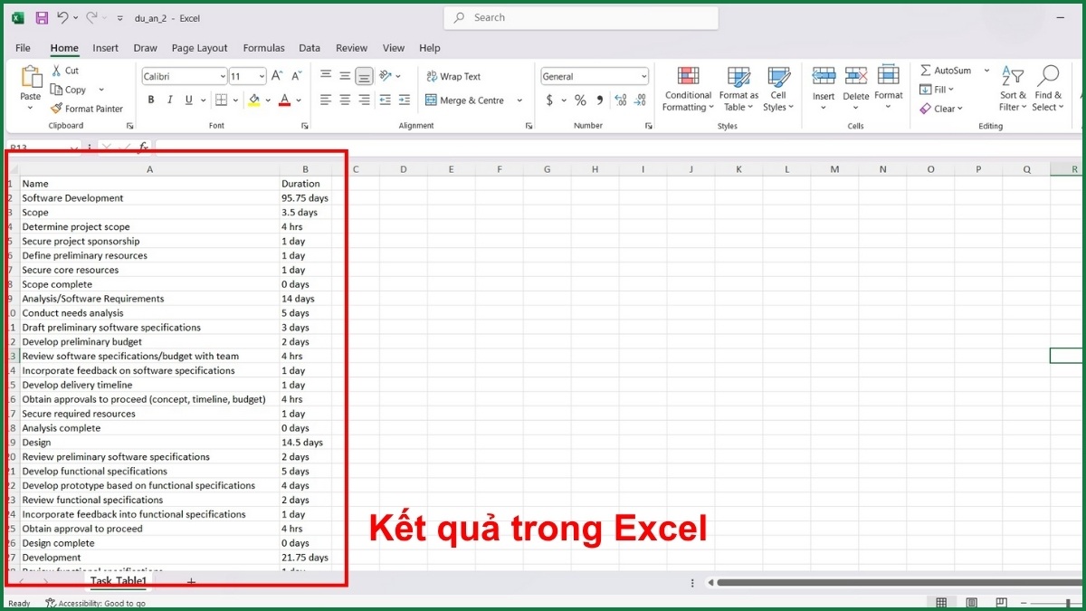 Sử dụng tính năng Save As có thể xuất được từ project sang Excel