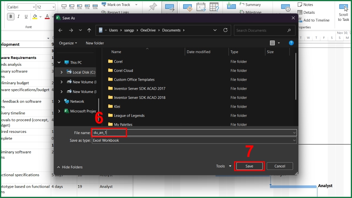 Dùng chức năng Export to Excel để xuất project sang Excel