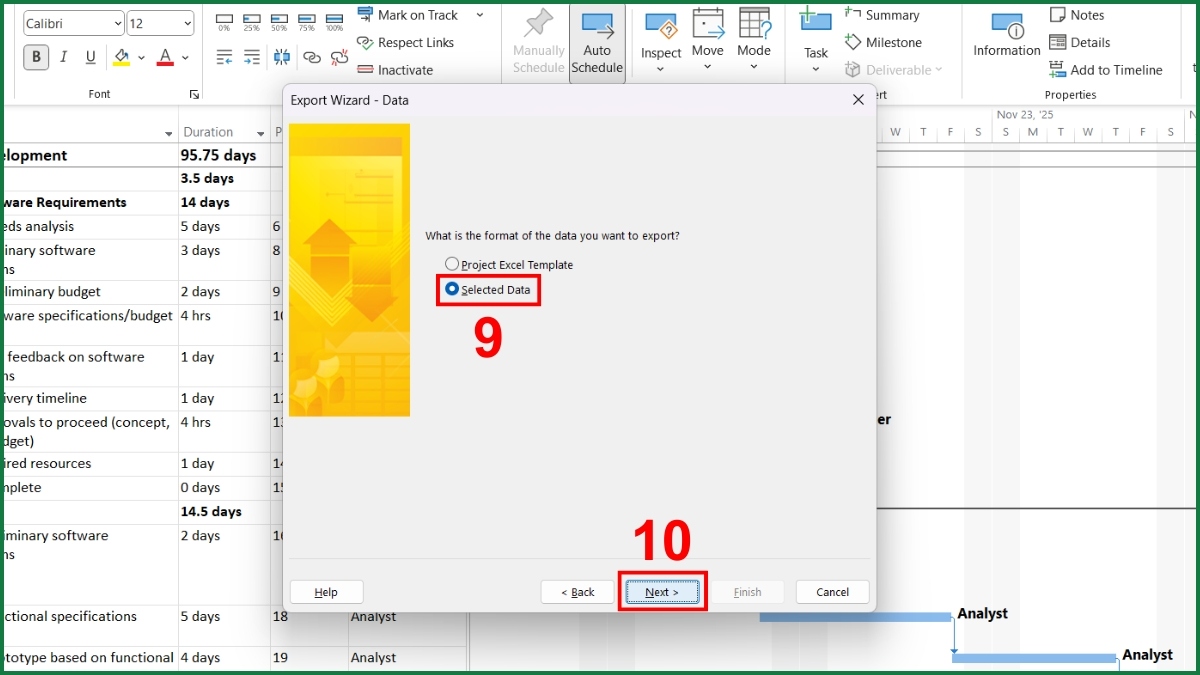Dùng chức năng Export to Excel để xuất project sang Excel