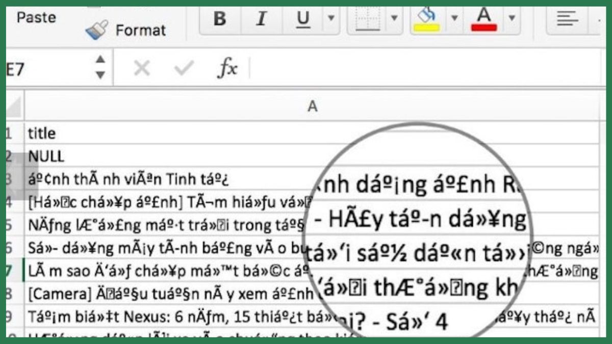 File Excel hiển thị lỗi font