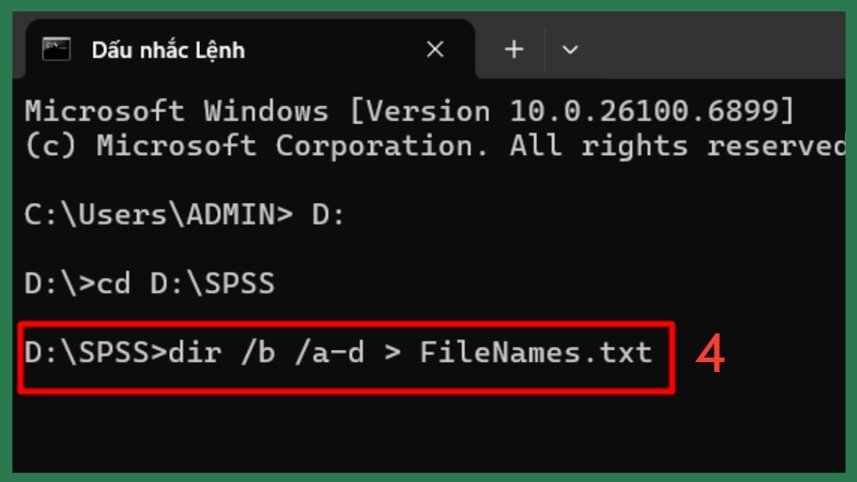 Sử dụng Command Prompt (CMD) để xuất tên file từ folder ra Excel