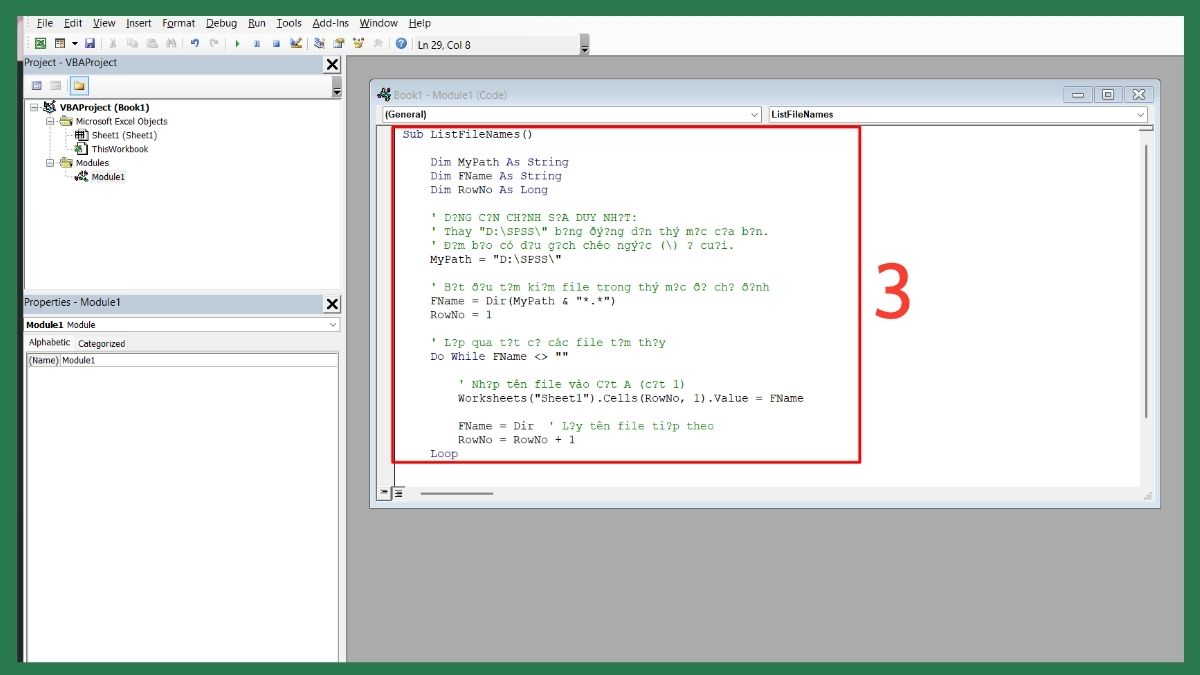 Sử dụng công thức Excel (VBA) để xuất tên file trong folder