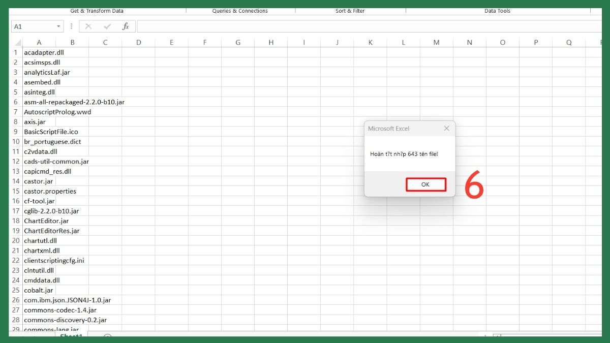 Sử dụng công thức Excel (VBA) để xuất tên file trong folder