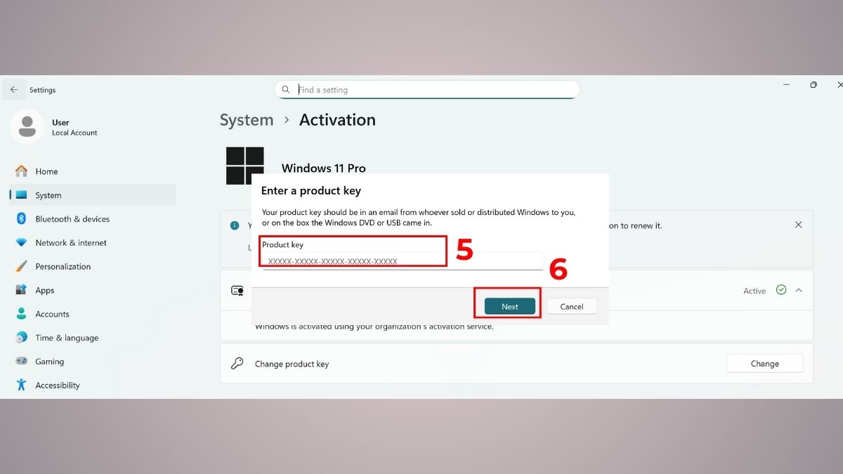 Nhập lại Product Key chính hãng