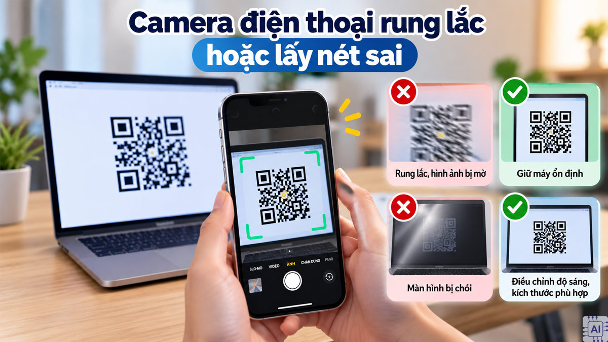 Camera điện thoại rung lắc hoặc lấy nét sai khiến QR bị lỗi