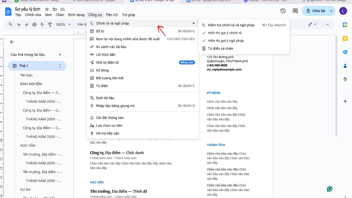 Sử dụng Google docs sửa lỗi chính tả tự động bước 2
