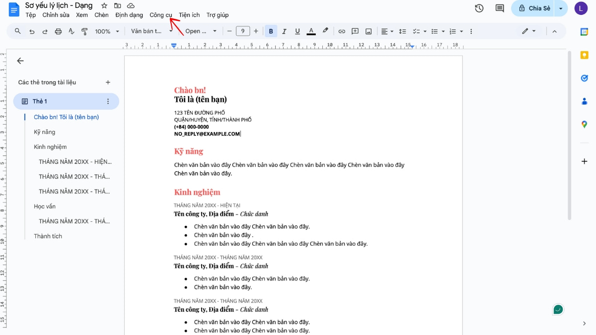 Sử dụng Google docs sửa lỗi chính tả thủ công bước 1