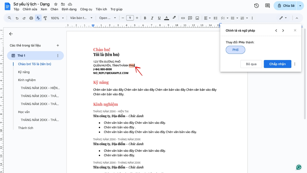 Sử dụng Google docs sửa lỗi chính tả thủ công bước 3