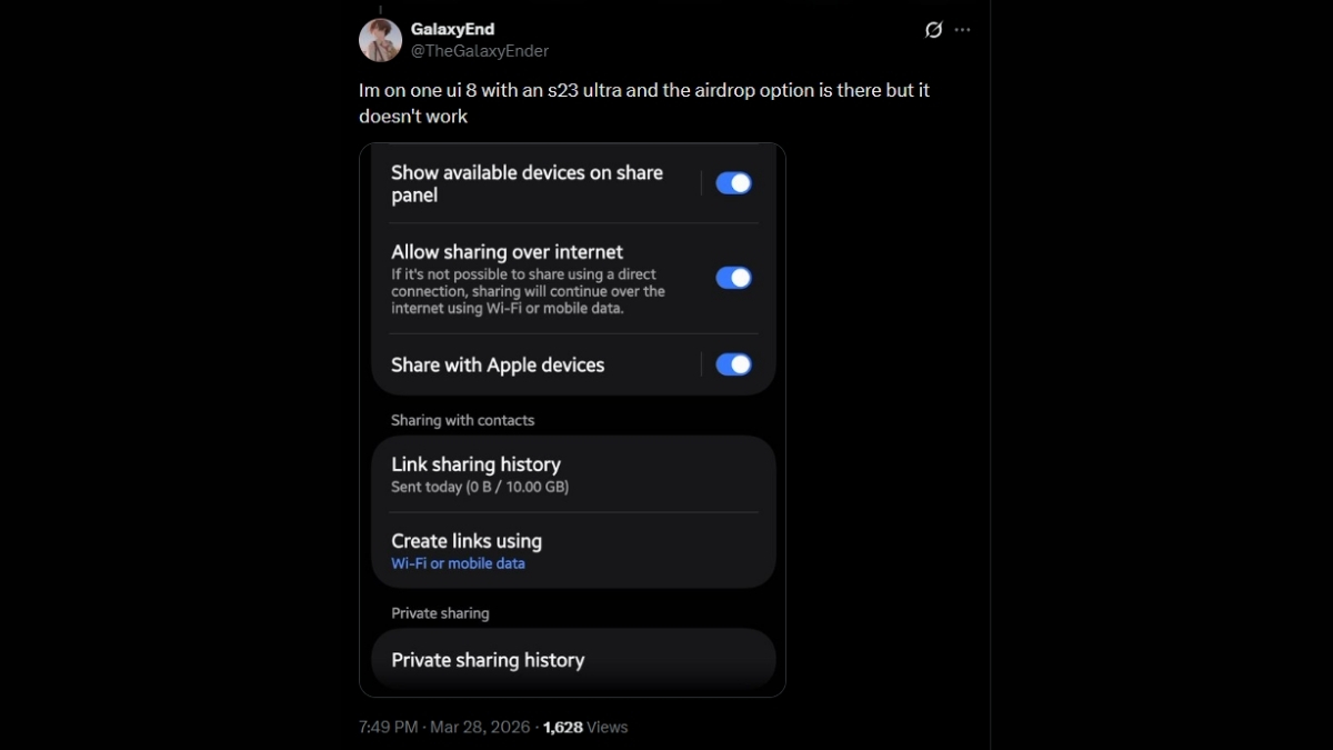 Tùy chọn chia sẻ với thiết bị Apple xuất hiện chớp nhoáng trong phần cài đặt của máy người dùng