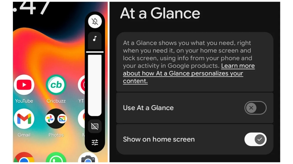 Người dùng có thể xóa bỏ hoàn toàn widget At a Glance (Xem nhanh) khỏi màn hình chính