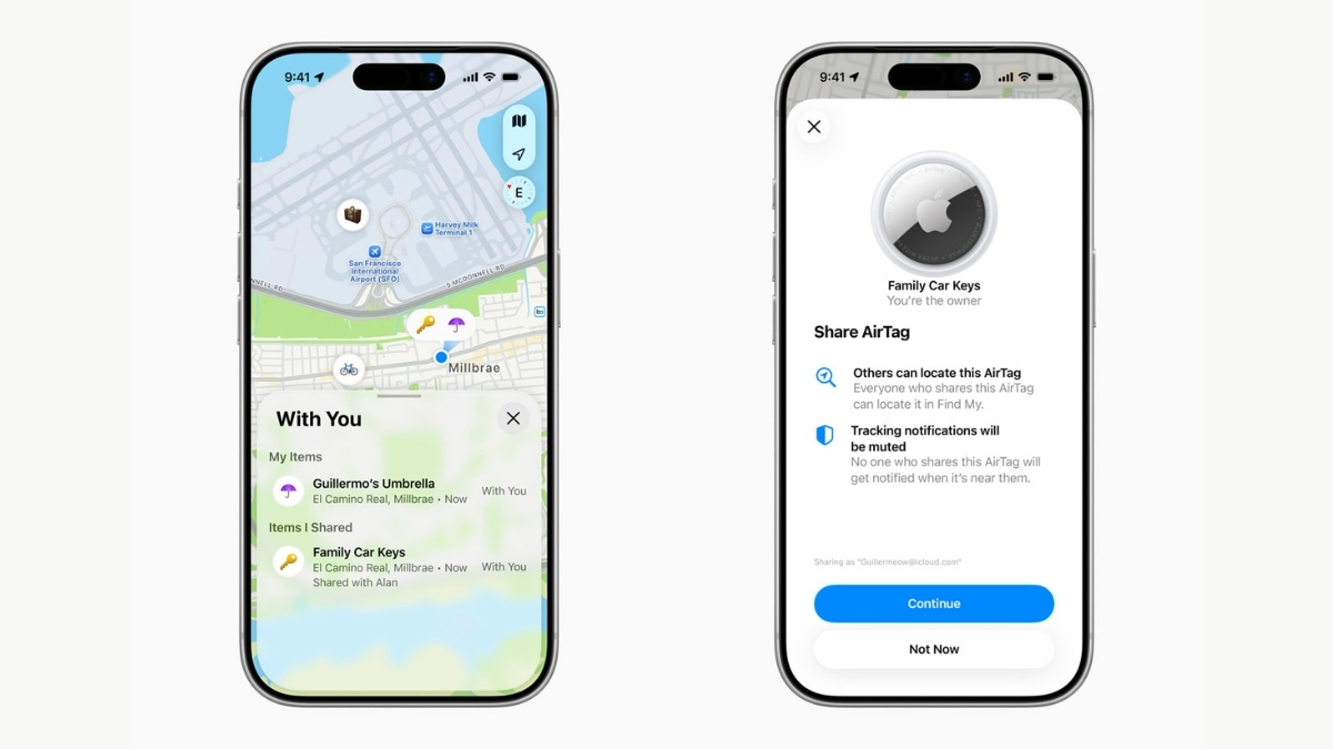 Tính năng Chia Sẻ Vị Trí Vật Dụng giúp việc tìm kiếm khi thất lạc đồ dễ dàng hơn. (Ảnh: Apple)