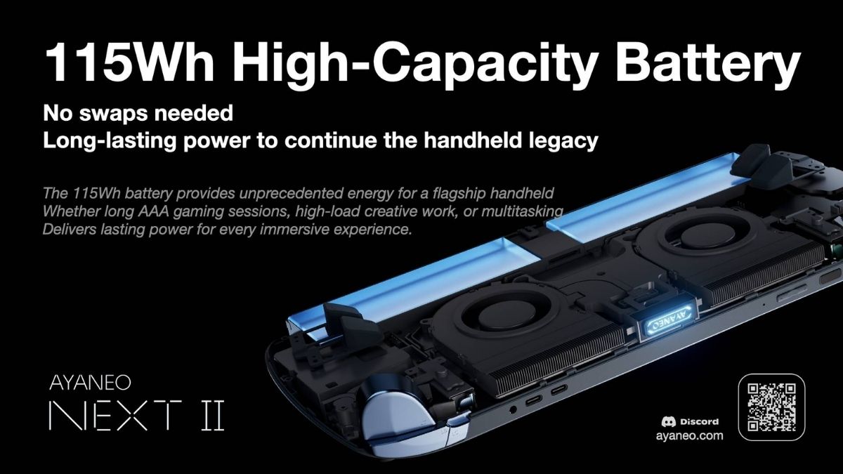 AYANEO NEXT II được trang bị viên pin dung lượng khổng lồ 115Whr