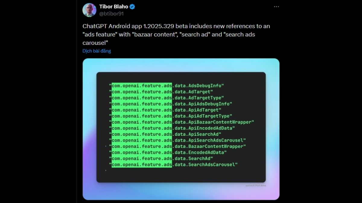 Các đoạn mã bị rò rỉ chứa nhiều từ khóa cho thấy OpenAI đang cân nhắc hiển thị quảng cáo