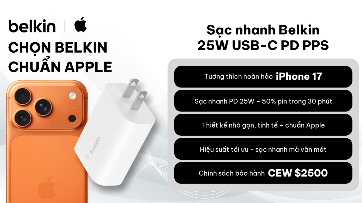 Belkin ra mắt phụ kiện cho dòng iPhone 17: Sạc nhanh chuẩn Apple, bảo hiểm 2500 USD