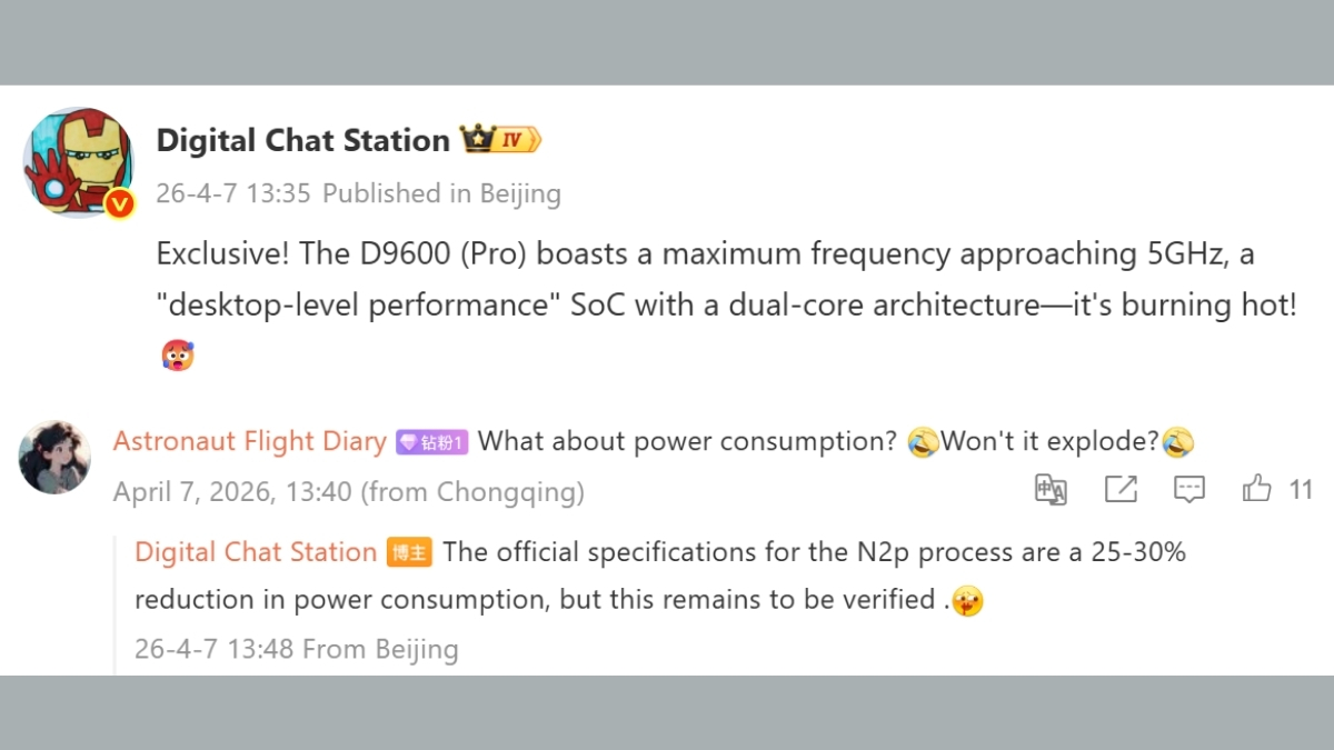 Dimensity 9600 và 9600 Pro sẽ có thể đạt tốc độ xung nhịp tối đa lên gần 5GHz