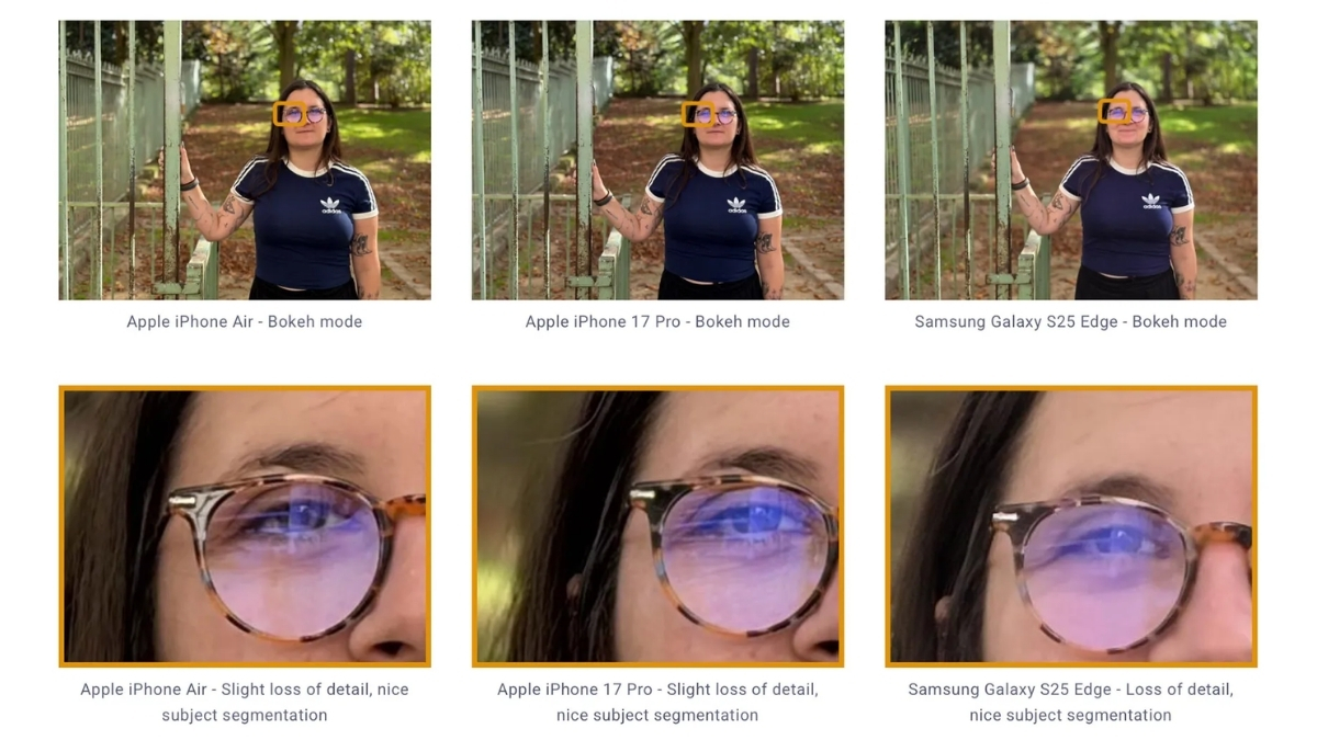 So sánh ảnh chụp của iPhone Air, iPhone 17 Pro và Galaxy S25 Edge. (Nguồn: DXOMARK)