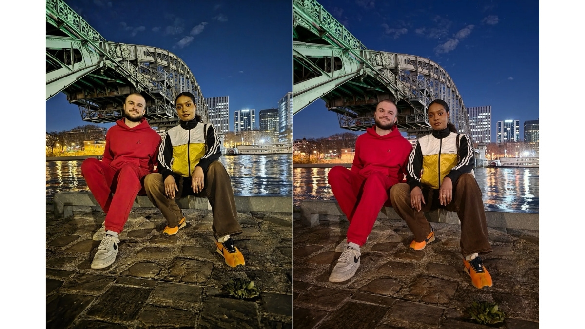 Ảnh chụp từ Galaxy S26 Ultra (bên phải) sắc nét, ít nhiễu hạt, tái tạo màu da người chuẩn xác hơn hẳn