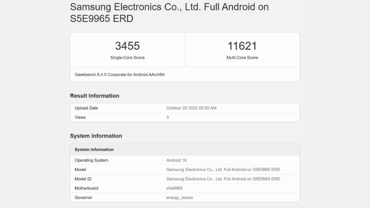 Exynos 2600 tái xuất trên Geekbench, đạt 3,455 điểm đơn nhân cùng 11,621 điểm đa nhân