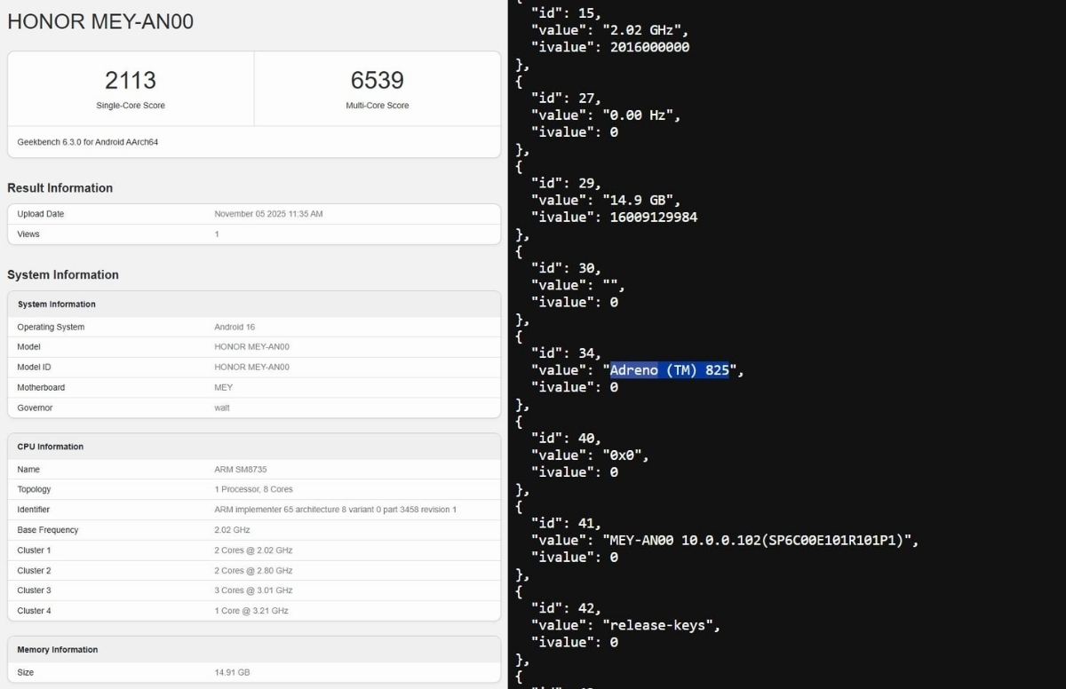 Thông tin trên Geekbench cho thấy HONOR 500 Pro sẽ dùng Snapdragon 8s Gen 4