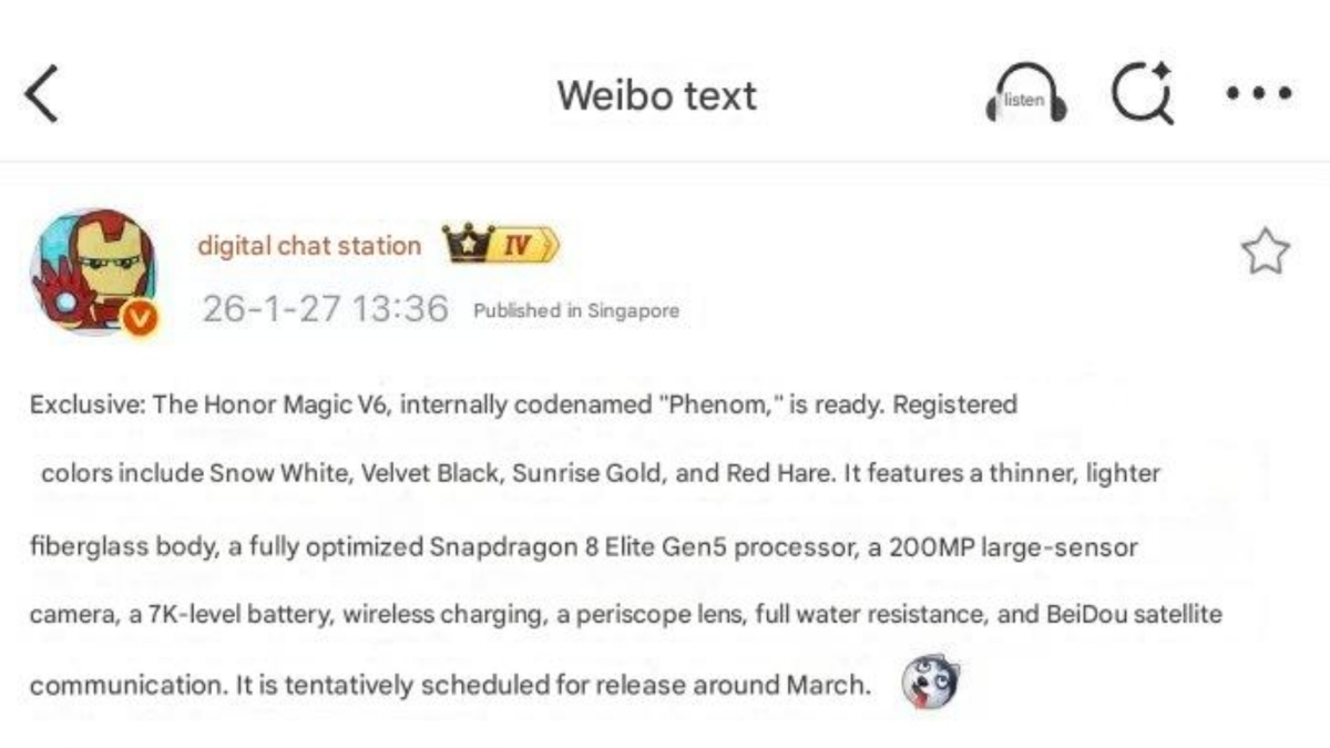 Nguồn tin tiết lộ Magic V6 sẽ có thiết kế mỏng nhẹ đáng kinh ngạc cùng 4 phiên bản màu sắc