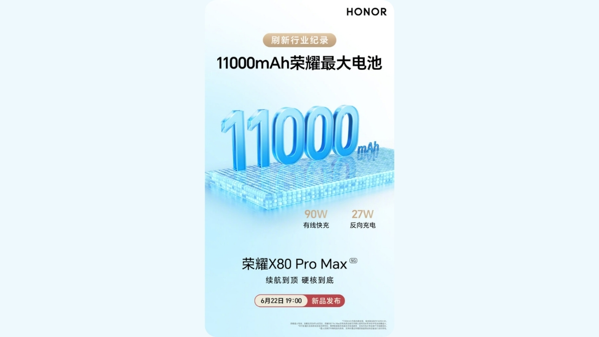 HONOR X80 Pro Max sẽ có viên pin dung lượng khổng lồ lên tới 11,000 mAh