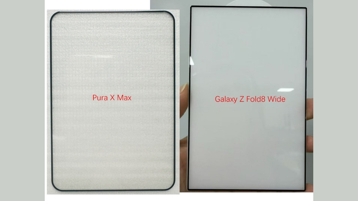 Miếng dán màn hình Huawei Pura X Max (trái) so với miếng dán màn hình Galaxy Z Fold 8 Wide (phải)