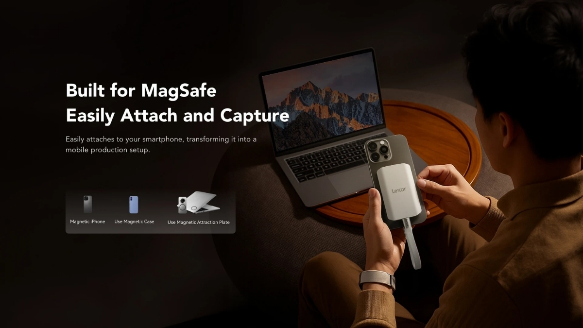 ES5 Magnetic Portable SSD nổi bật với khả năng tương thích MagSafe giúp gắn trực tiếp vào smartphone