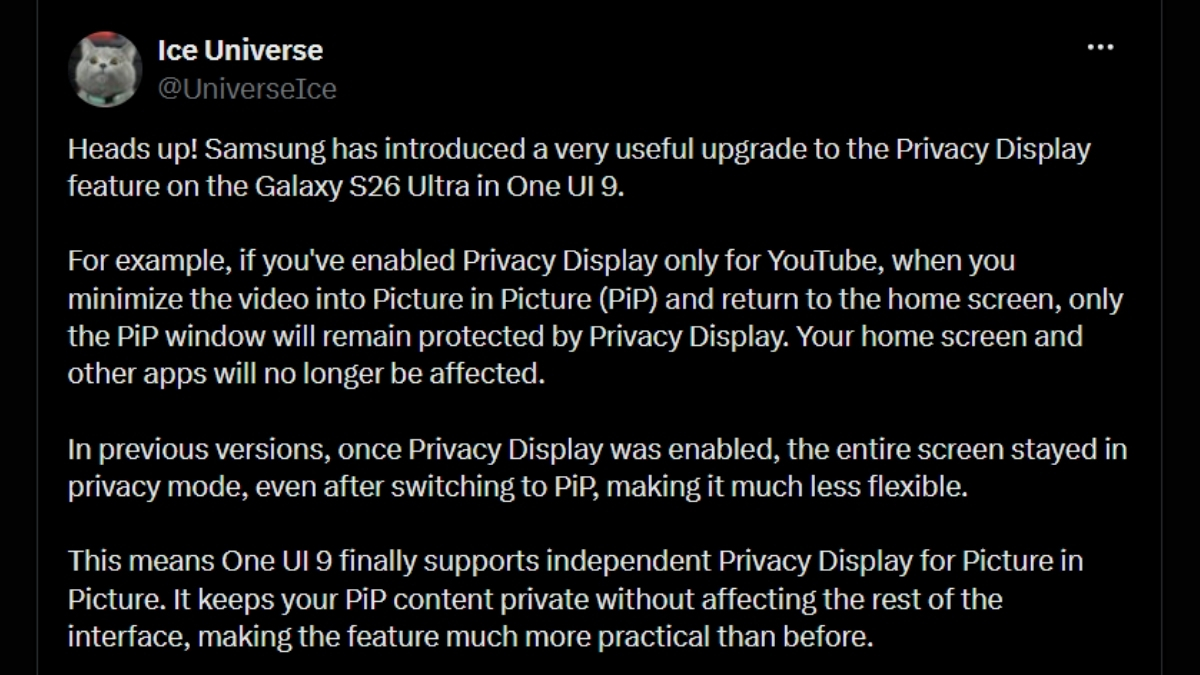 Nâng cấp Privacy Display giúp giải quyết vấn đề tối đen cả màn hình khi xem video thu nhỏ