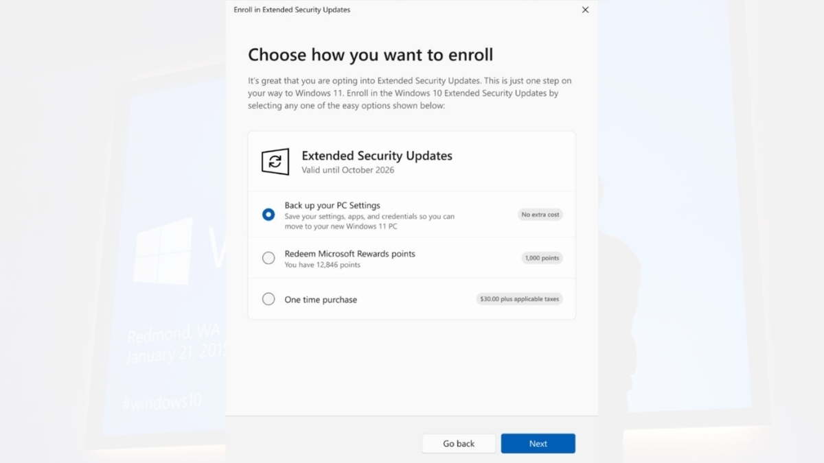 Microsoft cho phép người dùng gia hạn các bản cập nhật bảo mật (ESU) Windows 10 đến tháng 10/2026