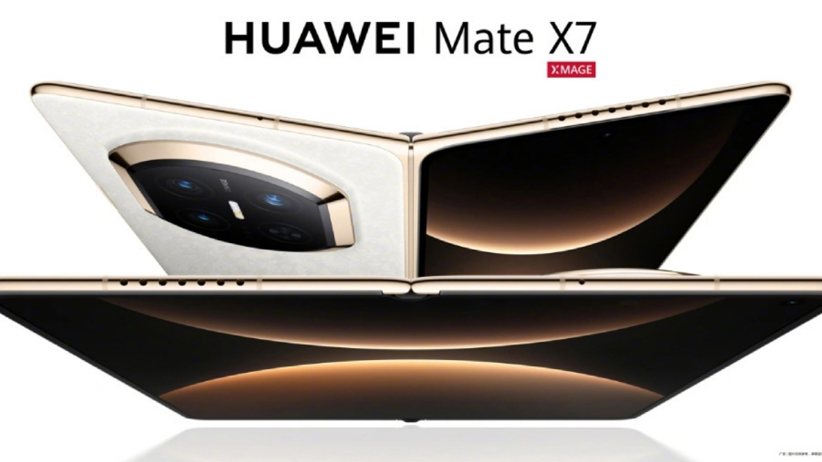 Hình ảnh chính thức cho thấy Mate X7 sở hữu cụm camera tròn nổi bật ở mặt lưng