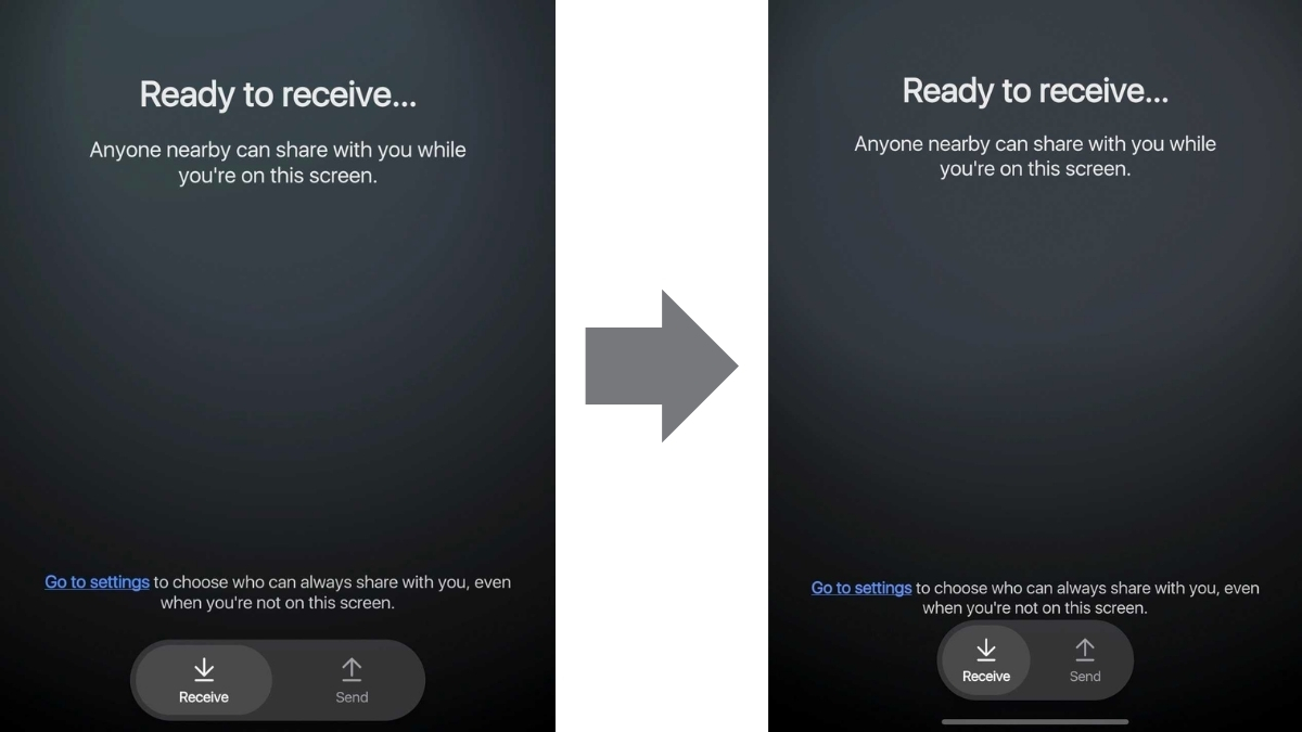 Giao diện Quick Share rò rỉ của One UI 8.5 (bên trái) và One Ui 9 (bên phải)