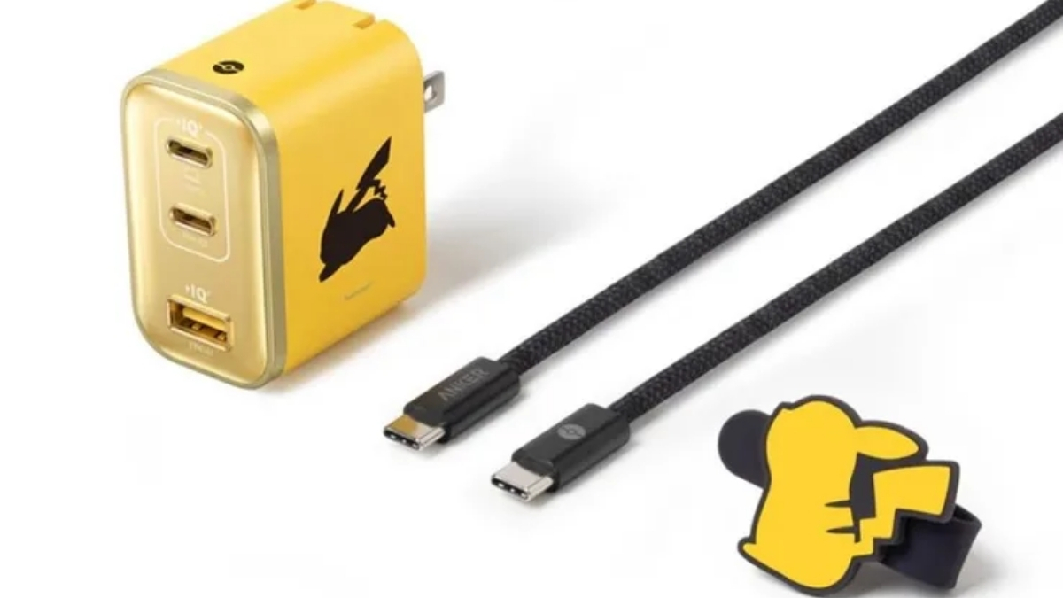 Sản phẩm đi kèm một sợi cáp C-to-C bọc dù và một chiếc kẹp dây hình Pikachu siêu dễ thương