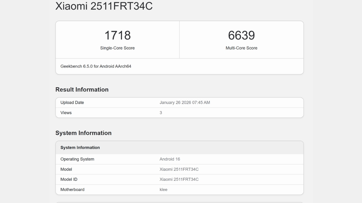 POCO X8 Pro với Dimensity 8500, đạt điểm đơn nhân 1,718 và điểm đa nhân lên tới 6,639