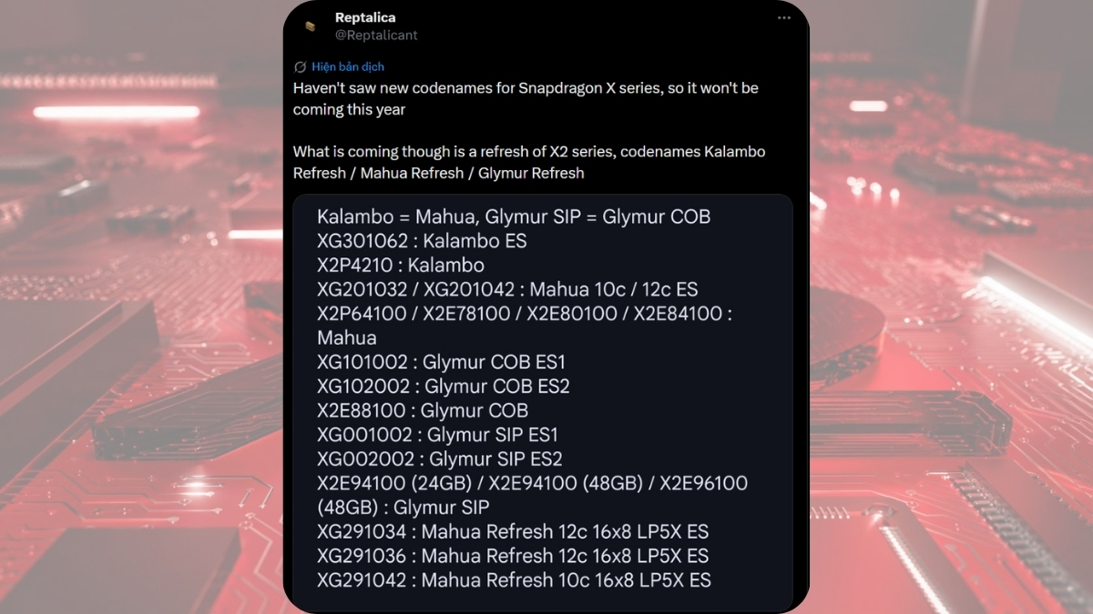 Tin đồn đã hé lộ một số model Refresh cho dòng CPU Snapdragon X2