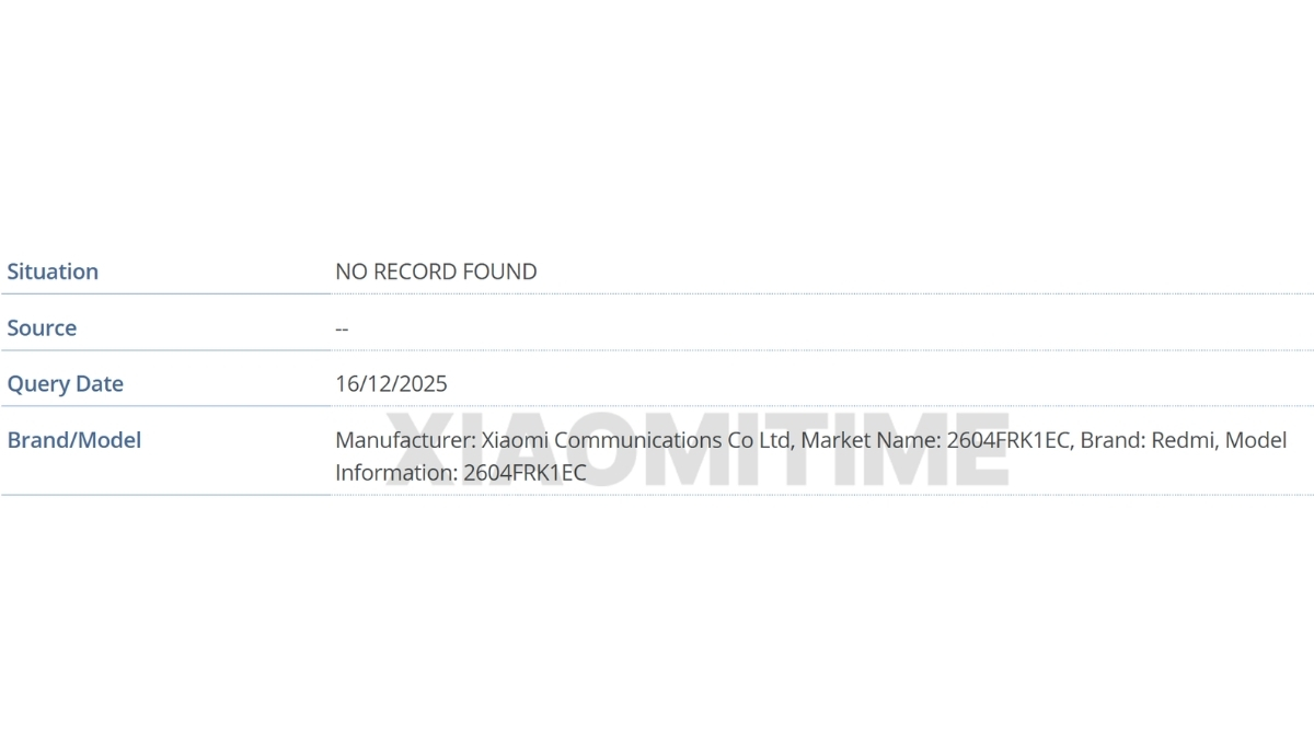 Cơ sở dữ liệu GSMA ghi nhận sự xuất hiện của Redmi K90 Ultra với mã model 2604FRK1EC