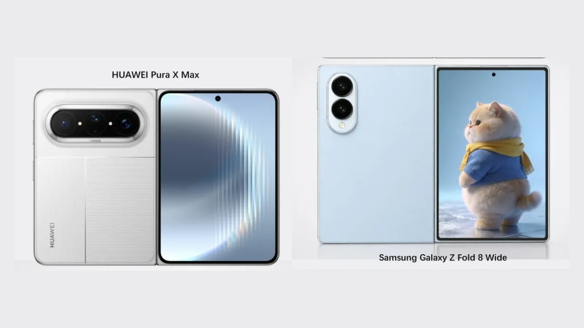 Thiết kế Huawei Pura X Max đặt cạnh ảnh render của Galaxy Z Fold8 Wide