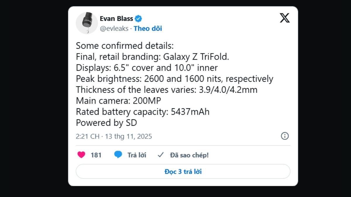 Rò rỉ cho thấy Galaxy Z TriFold sẽ sở hữu trang bị phần cứng top đầu hiện nay.