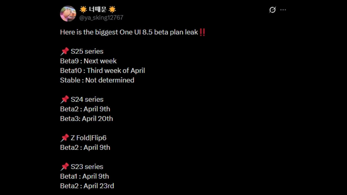 Lộ trình cập nhật One UI 8.5 trong tháng tư này trong tin đồn rò rỉ