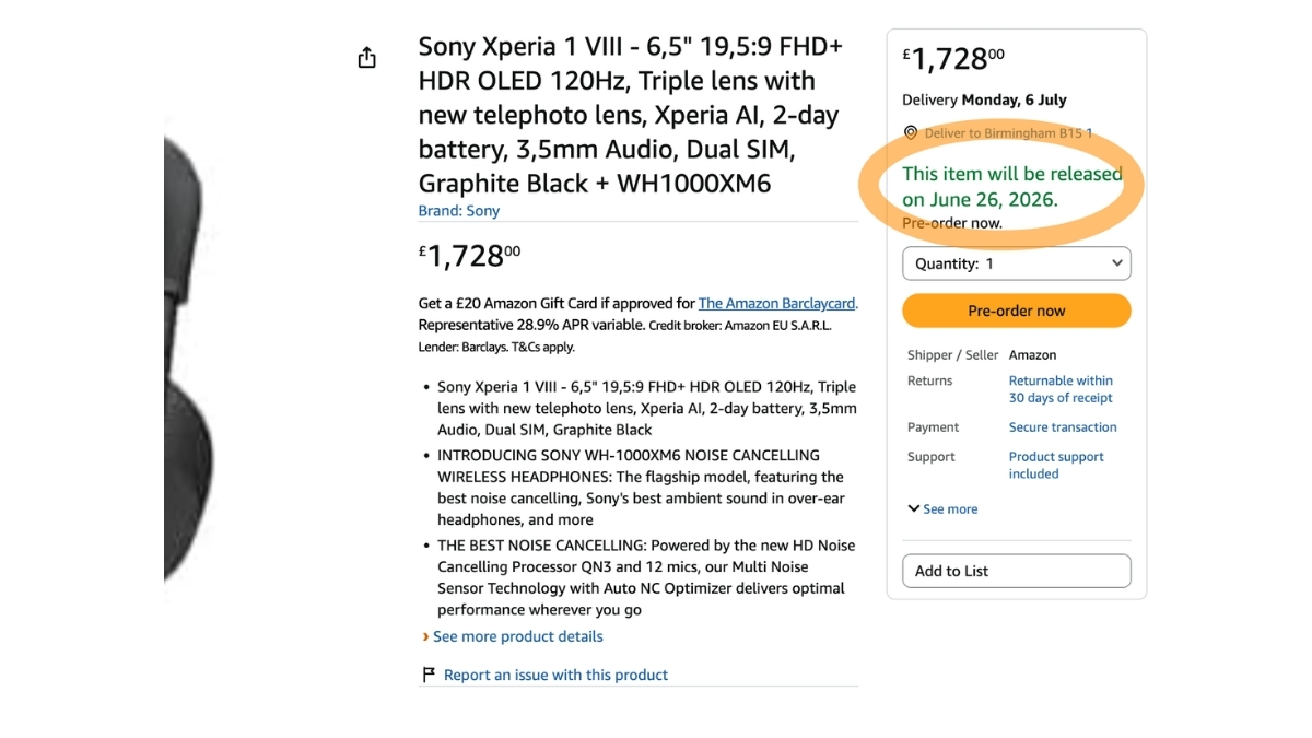 Mức giá rò rỉ được cho là của Sony Xperia 1 VIII, đã bao gồm một chiếc tai nghe không dây WH-1000XM6