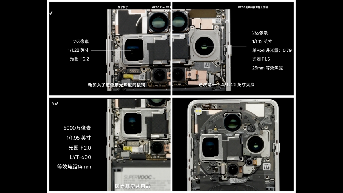 Cảm biến zoom quang học 3x của OPPO Find X9 Ultra lớn hơn cả cảm biến chính 1x của Galaxy S26 Ultra.