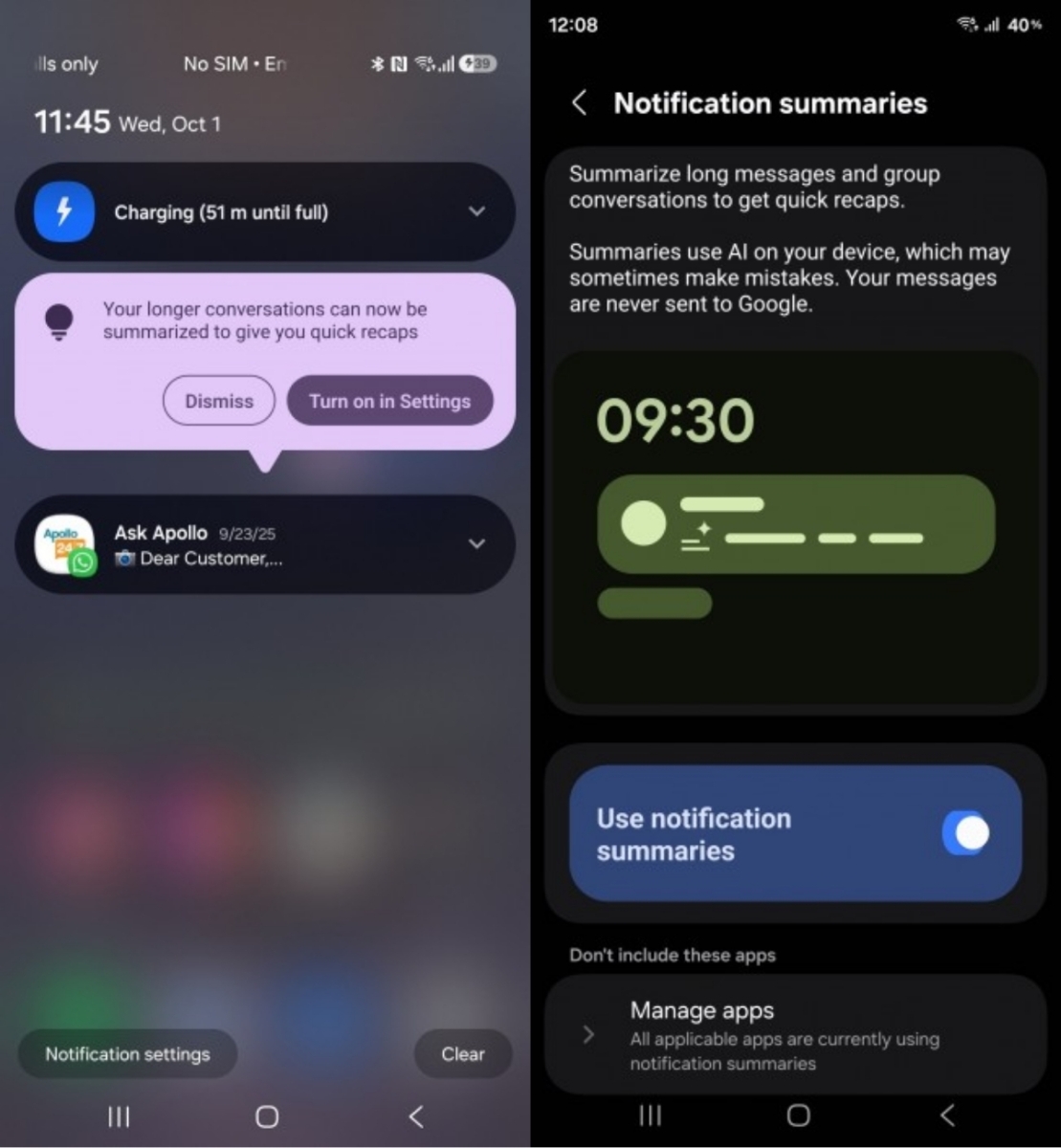 AI sẽ giúp người dùng nắm bắt nhanh nội dung thông báo trên OneUI 8.5