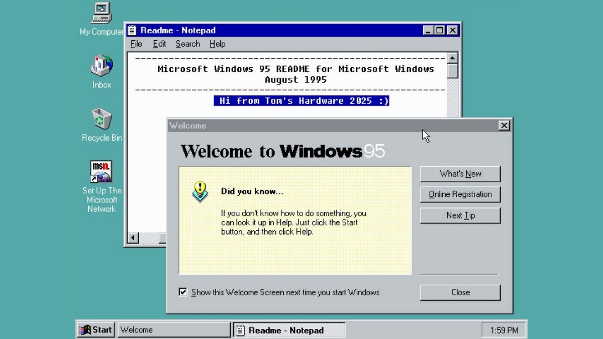 Lần đầu tiên, người dùng được làm quen với nút Start và thanh Taskbar trên Windows 95