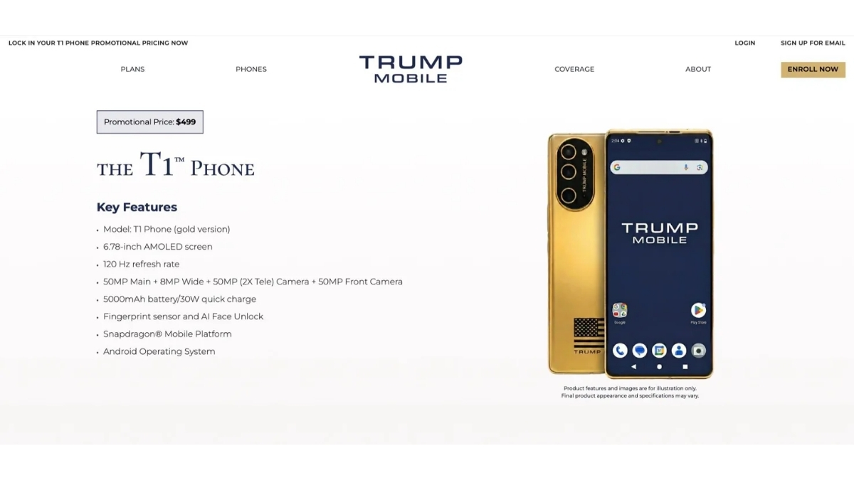 Trang sản phẩm Trump T1 Phone lại tiếp tục cập nhật một diện mạo hoàn toàn mới