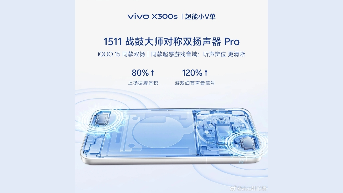 vivo X300s sẽ sở hữu hệ thống loa kép đối xứng (như trên iQOO 15) và động cơ rung 4D