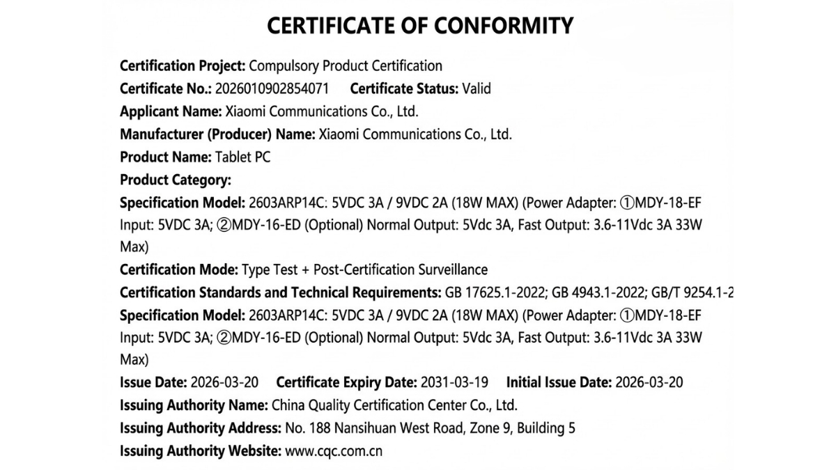 Redmi Pad 2 9.7 đã vượt qua cả hai bài kiểm tra chứng nhận của 3C và GSMA